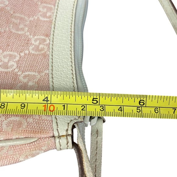 Authentic Gucci Pink Canvas Baguette Shoulder/Handbag Off-White Leather Trim Y2K - Picture 8 of 13